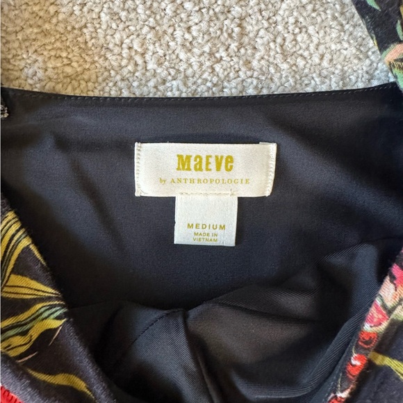 Anthropologie Maeve Gabriela Black Floral Ruffle Faux Wrap Dress, Size Medium - Picture 11 of 12